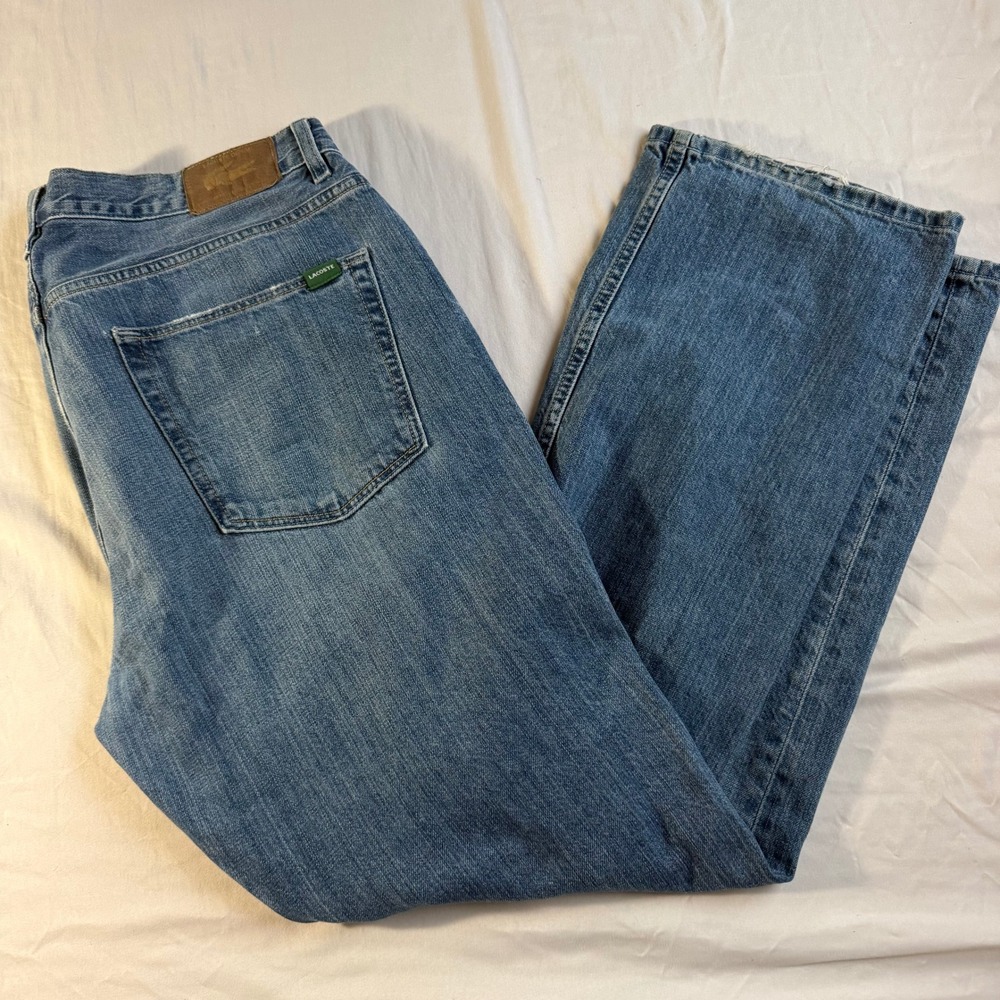 Lacoste Mens Straight Leg Jeans Size 36 x 30 Medium Wash Blue Denim Pants